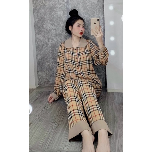 Bộ Pizama mặc nhà cổ sen lụa cao cấpBộ Ngủ lụa tay dài quần dài hoạ tiết sang trọng mát [HÀNG CHUẨN] [ẢNH THẬT +VIDEO]
