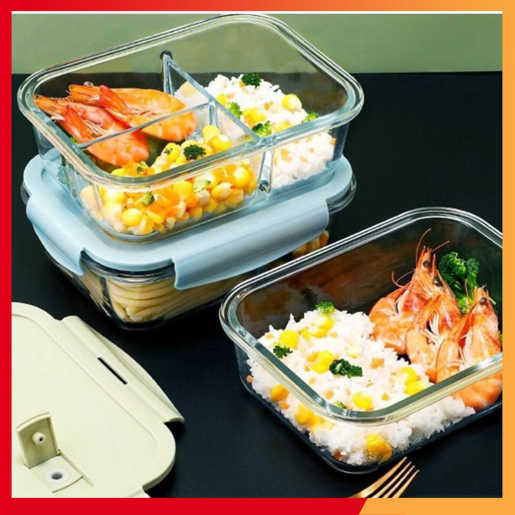 HỘP CƠM CHIA 3 NGĂN THỦY TINH CAO CẤP ĐỒ DÙNG NHÀ BẾP GIÁ RẺ