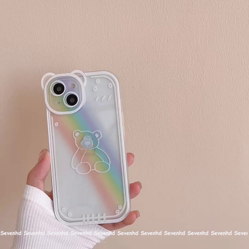 Ốp Điện Thoại Mềm Họa Tiết Tai Gấu Màu Cầu Vồng Cho iPhone 14 13 12 11 Pro Max Xs Max Xr X 6 6s Plus