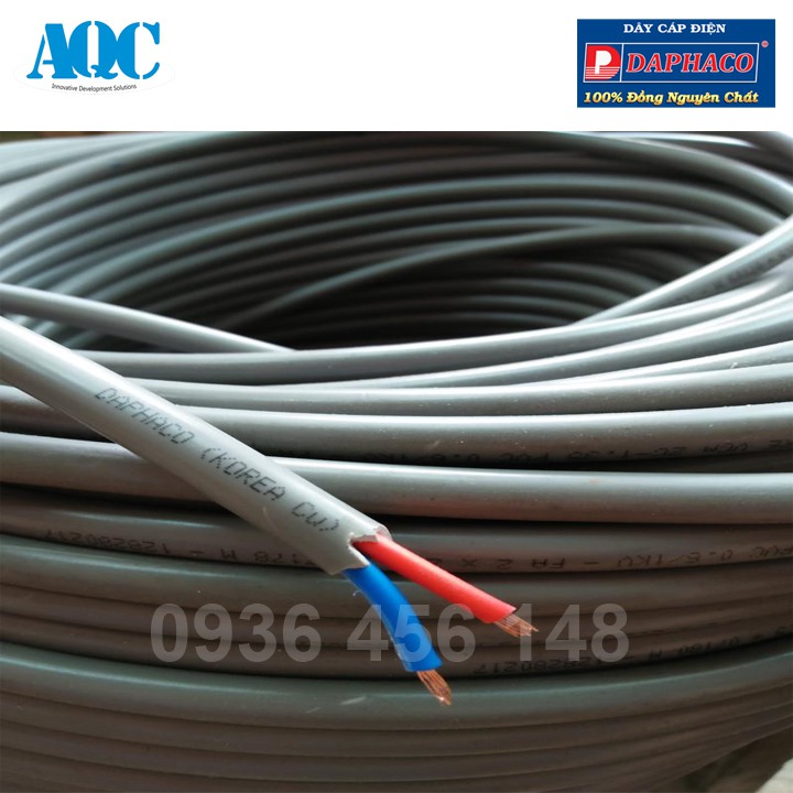 5 mét dây điện đôi xám Daphaco - 2 lớp vỏ - 2 lõi - 2 x 1.5 mm