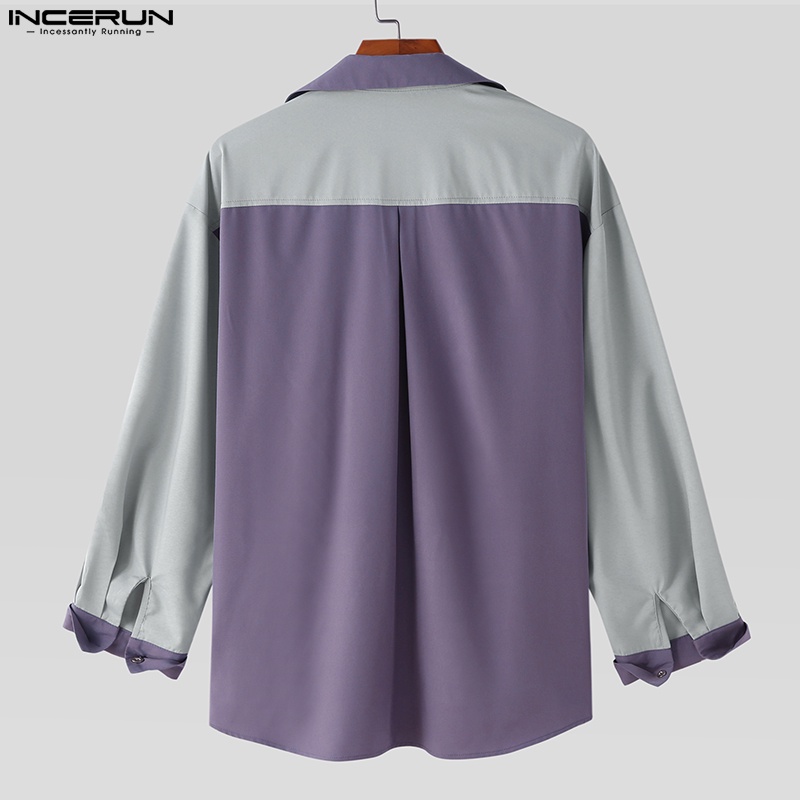 Áo sơ mi INCERUN tay dài dáng rộng trẻ trung thời trang dành cho nam