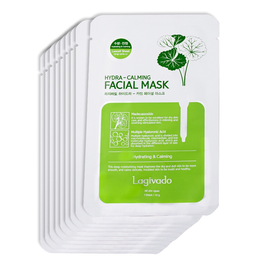 Mặt nạ giấy dưỡng da giảm dầu và mụn rau má Hàn Quốc Lagivado Facial Mask 23g/miếng - Combo 9