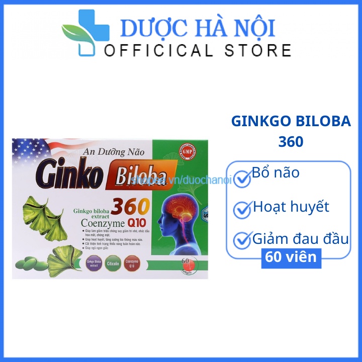 Hoạt huyết tăng cường trí nhớ An dưỡng não Ginko Biloba 360 giảm đau đầu, hoa mắt, chóng mặt – Hộp 60 viên