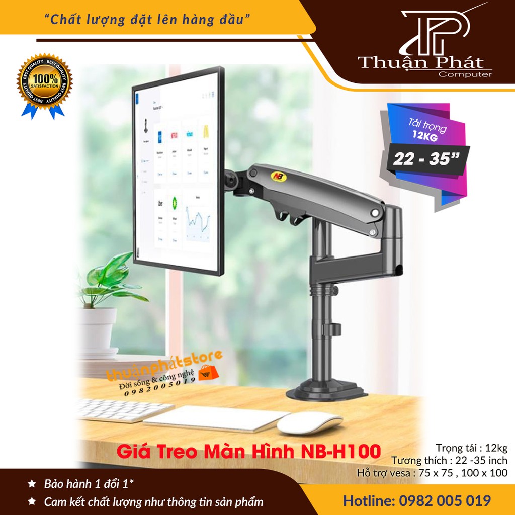 [MODEL MỚI] Giá Treo Màn Hình NB H100 - Hỗ Trợ Màn 22 - 35 Inch - Tay Treo Màn Hình Máy Tính Gắn Bàn Xoay 360 Độ