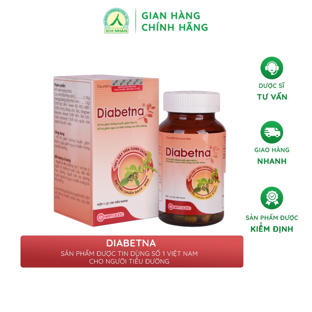 Viên uống dây thìa canh Diabetna Ích Nhân dành cho người tiểu đường - giúp làm giảm đường huyết biến chứng hộp 120V