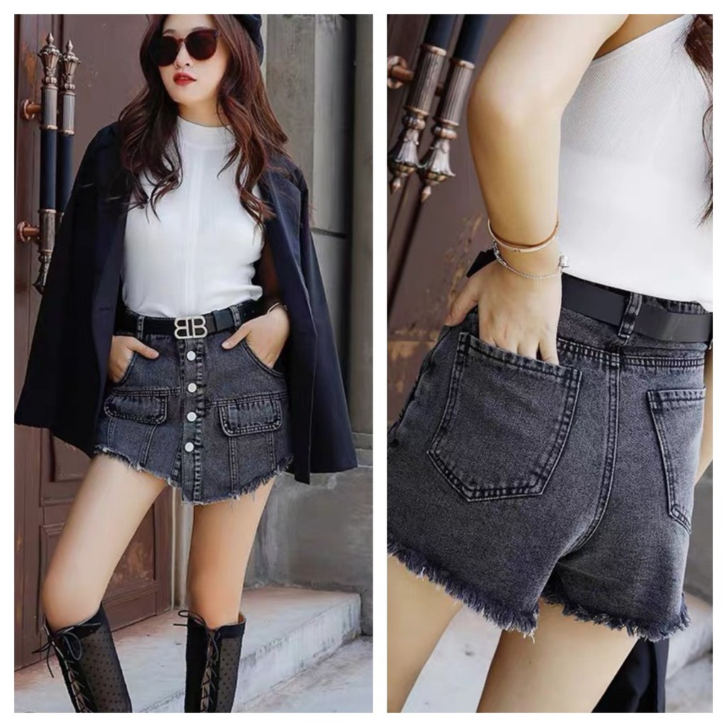 Quần Giả Váy Bò Nữ Tôn Dáng- Quần Jeans Short Giả Váy Khuy Giữa Hottrend [Ảnh Thật Trải Sàn] | BigBuy360 - bigbuy360.vn