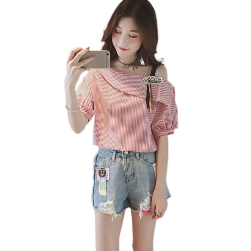 Áo Nữ Kẻ Sọc Trễ Vai Thời Trang