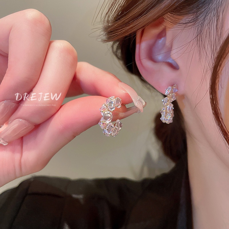 Bông Tai Hình Chữ C Đính Đá Zircon Màu Bạc Thời Trang Hàn Quốc Chất Lượng Cao 2