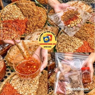 Bánh tráng sốt me - set bánh tráng dẻo tôm chấm sốt me chua cay kèm đậu phộng, chà bông & ruốc tôm