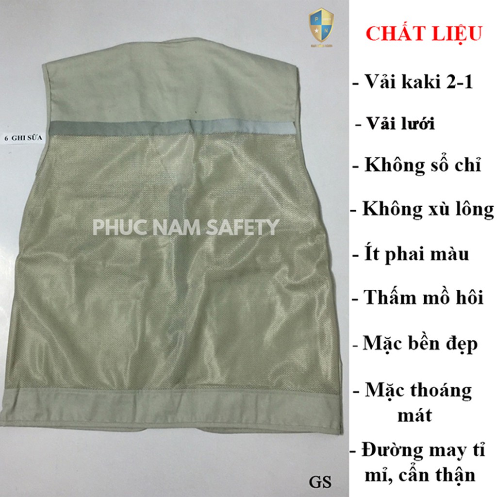 Áo bảo ghi lê phản quang màu ghi sữa , áo ghi lê, đồng phục kỹ sư, BHLĐ Phúc Nam