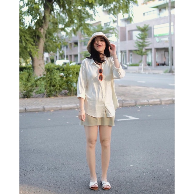 Áo sơ mi nữ form rộng RUCHAN tay dài linen kiểu dáng oversize basic có cổ thiết kế nhiều màu thời trang