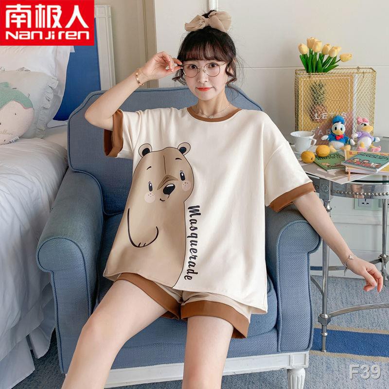 Antarctic cotton pyjama nữ mỏng tay ngắn hoạt hình quần áo ở nhà ngày sinh cộng size SuitG