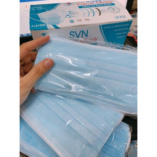 Combo 10 Cái Khẩu Trang Y Tế SVN Face Mask 4 Lớp, Hộp 50 Chiếc Tác Dụng Kháng Khuẩn Hàng xuất khẩu tiêu chuẩn US