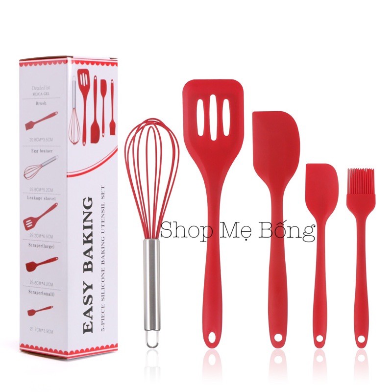 Bộ 5 phới chổi spatula silicon đỏ