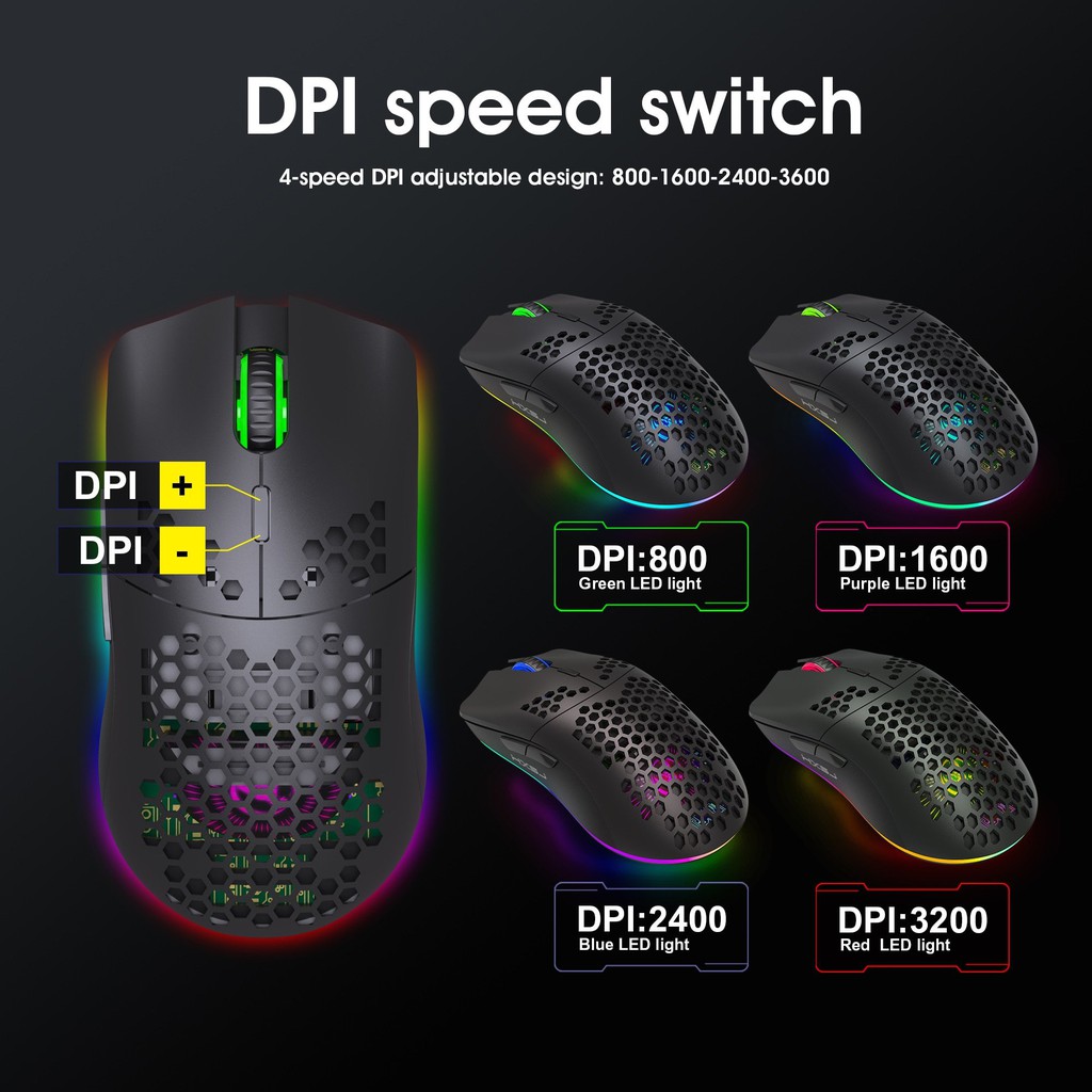 XUNFOX XYH80 - Chuột Gaming không dây Dây 2.4G Pin sạc 3200DPI LED RGB 16,8 Triệu Màu 7 Phím Macro - BẢO HÀNH 12 THÁNG