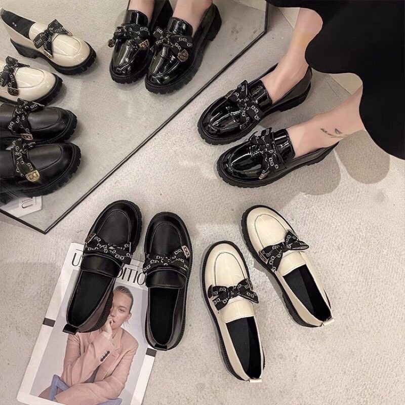 Giày LOLITA Nữ Nơ Da Bóng, Nơ Da Lì ulzzang phong cách Hàn quốc mary quai cài đế cao cá tính năng động mới hot