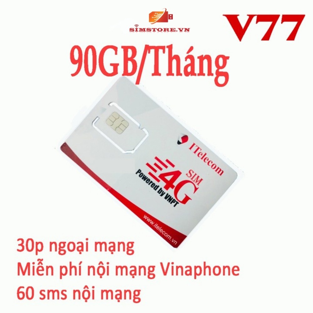 Sim 4G itelecom may77 , Sim indochina V77 , 3GB/ngày , Simstore