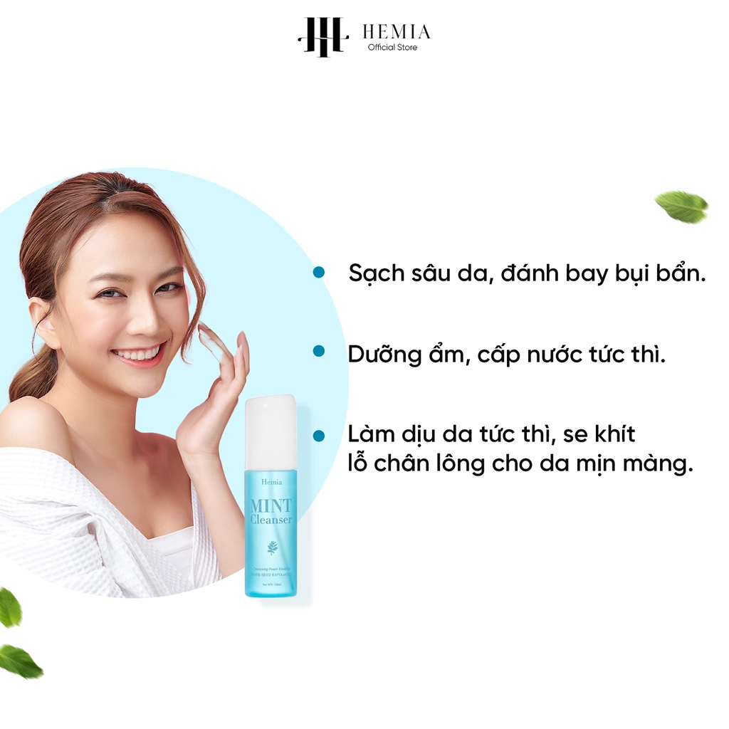 Sữa rửa mặt bạc hà Hemia làm sạch sâu, dưỡng ẩm, se khít lỗ chân lông, ngăn ngừa mụn hiệu quả size du lịch 50ml