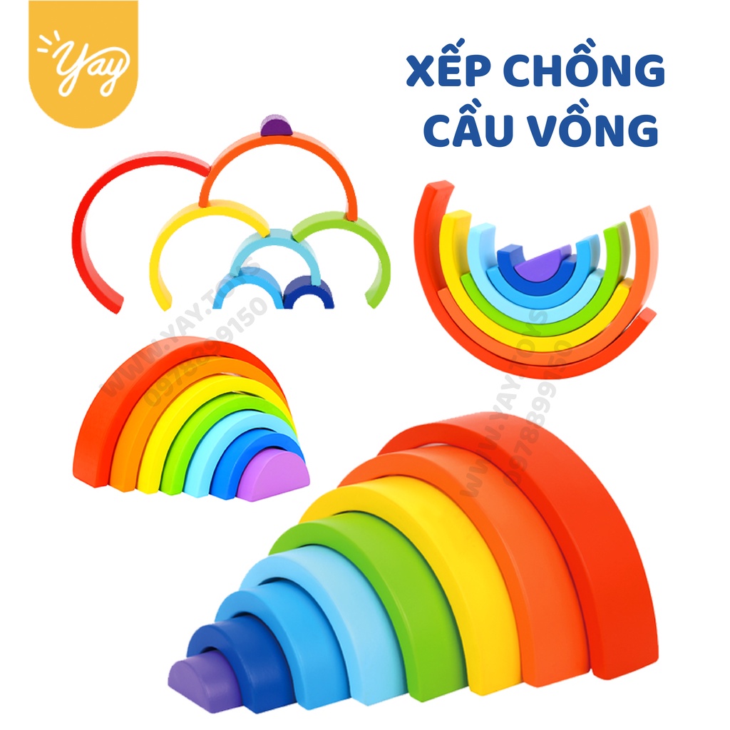 Bộ Đồ Chơi Gỗ Cao Cấp - Tháp Cầu Vồng Cho Bé 18m+ - Tooky Toy