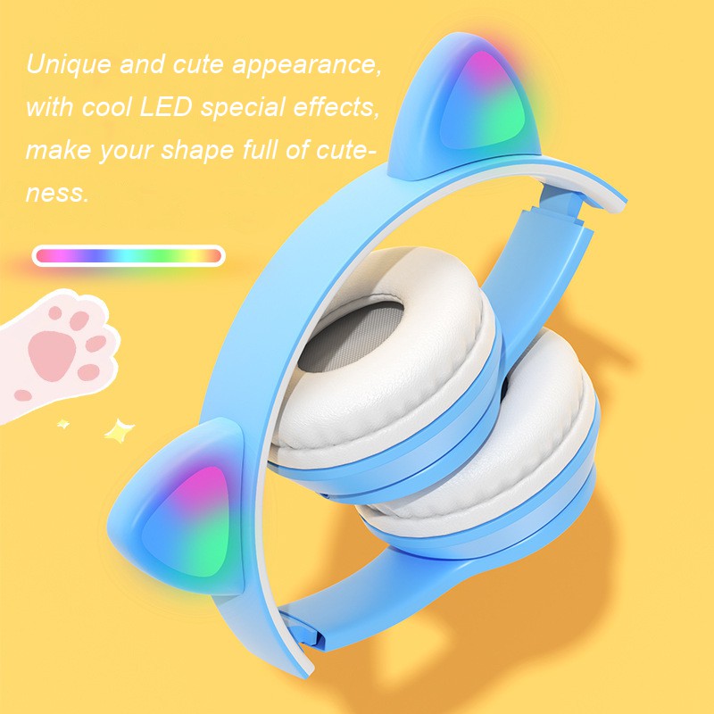 Pulierde P47m Wireless Bluetooth5.0 Headset Cute Cat Ears LED Effect With Mic | BigBuy360 - bigbuy360.vn