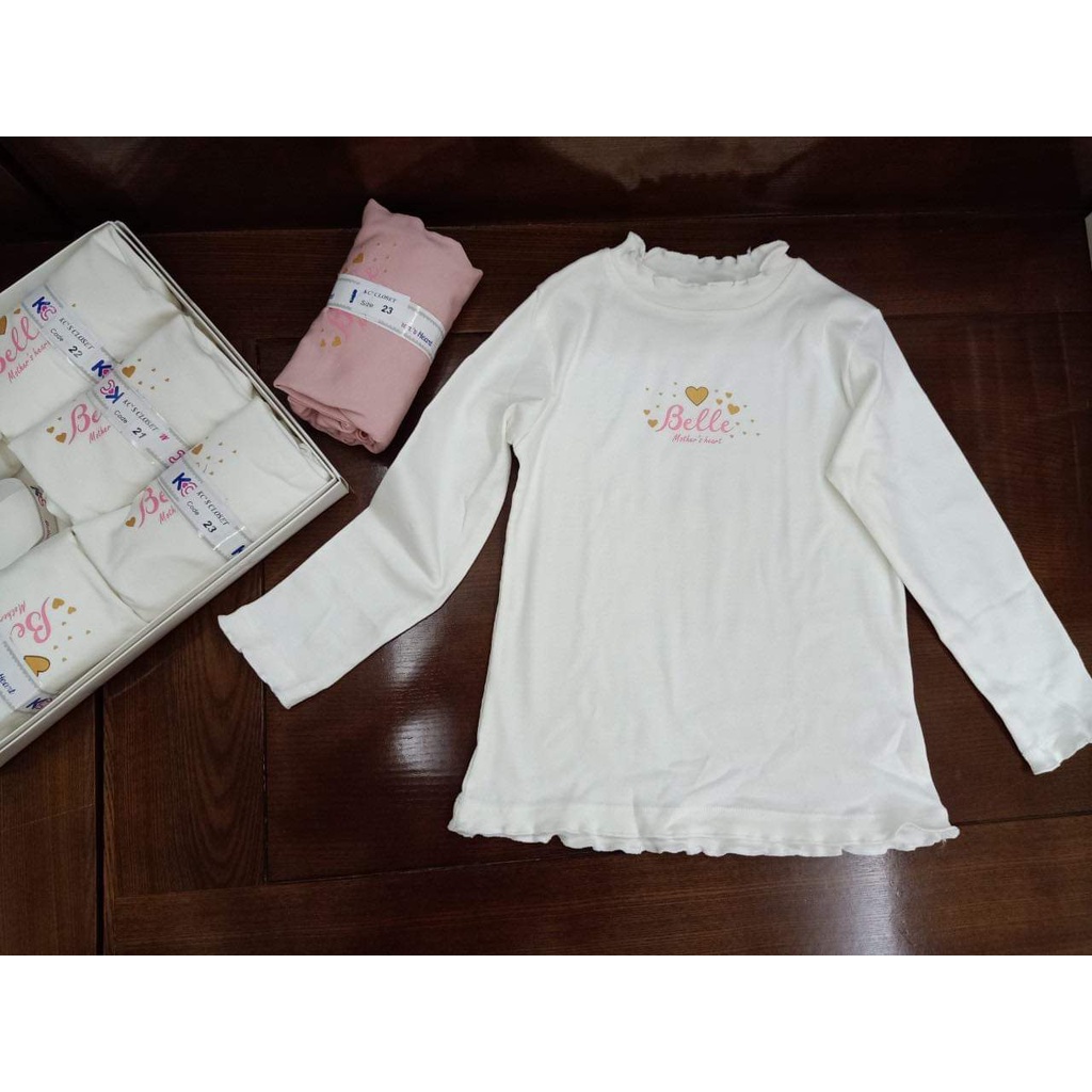 Áo giữ nhiệt cách điệu hàng cotton cao cấp cho bé gái 2 màu trắng hồng xinh xắn