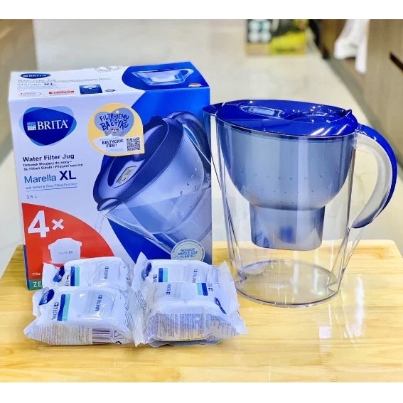 Bình lọc nước Brita Marella 3,5L kèm 4 lõi lọc nắp xanh, hàng chính hãng