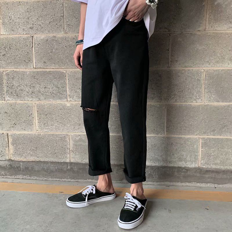 quần baggy nam màu đen ống suông
