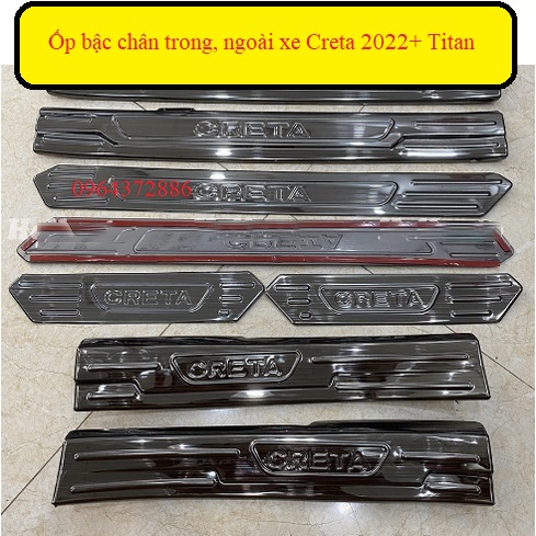 Ốp bậc cửa, nẹp bước chân trong, ngoài xe Hyundai Creta 2022- 2023 chất liệu Titan cao cấp