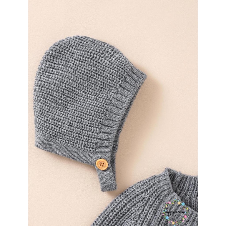 Set Áo Liền Quần Dài Tay Cổ Tròn + Mũ Cho Bé Gái