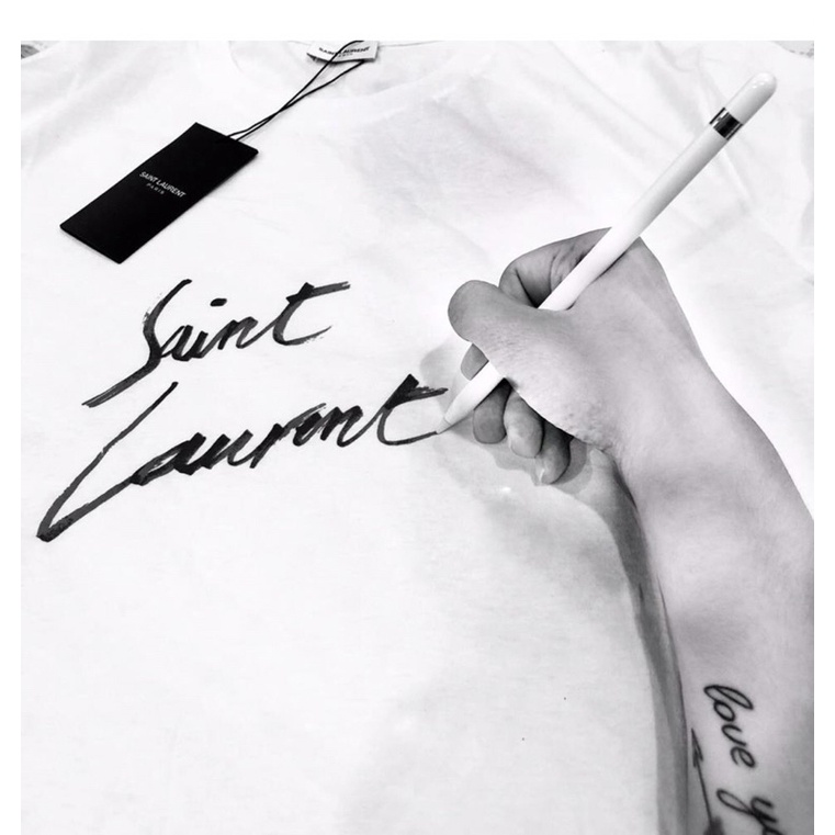 Áo thun Sain lauren chữ ký trắng cao cấp vải thun cotton