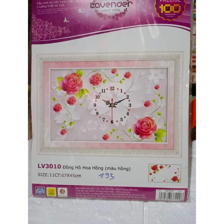 Tranh thêu đồng hồ KT:67x45cm. Tặng kéo và xỏ chỉ.