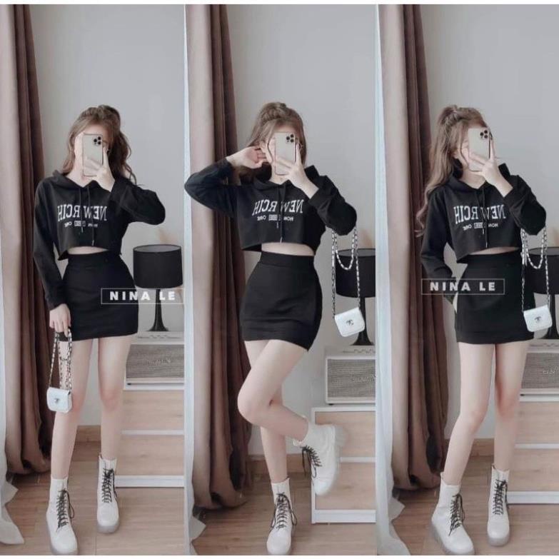 Set áo croptop nón + chân váy xinh - carotshop