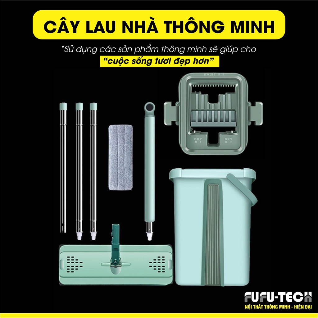 Bộ Cây Lau Nhà Thông Minh 2 Ngăn Tự Vắt Xoay 360 Độ Fufutech Thông Minh Tiện Lợi