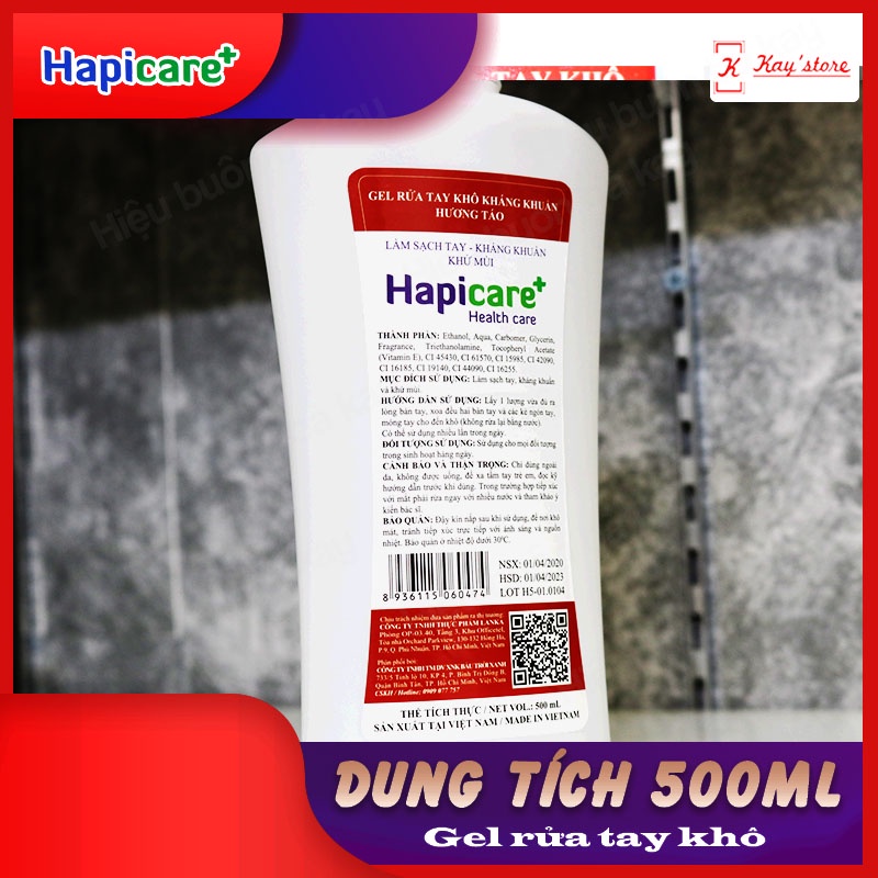 Gel rửa tay khô Hapicare+ (500ml) cho khả năng kháng khuẩn &amp; Khử mùi