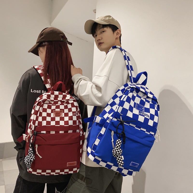 Balo nam nữ kẻ sọc caro unisex vải chống thấm nước độ bền cao thời trang đi học 3511