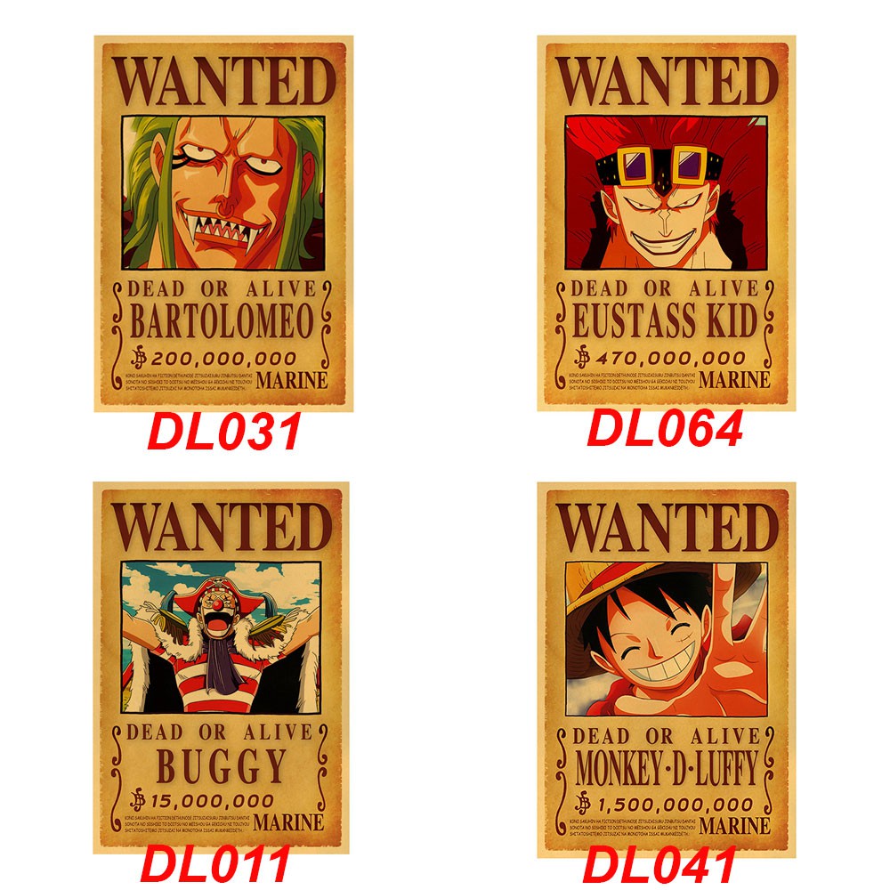 Combo Poster Truy Nã One Piece Băng Mũ Rơm kích thước 42*29 cm - Tranh Nhân vật One Piece dùng trang trí nội thất