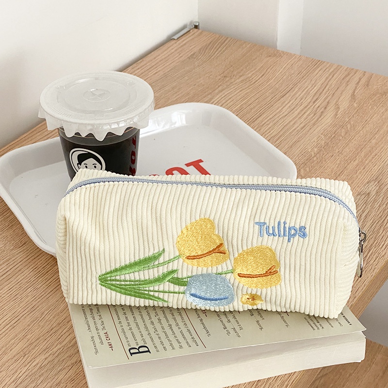 Túi Đựng Bút Chì / Đồ Vệ Sinh Cá Nhân Sức Chứa Lớn Họa Tiết Hoa Tulip