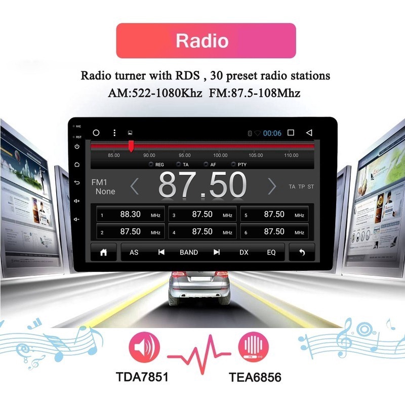 (IPS 2.5D Touch Screen )10.1 Inch Android 8.1 Quad Core 2 Din Car Stereo FM Radio MP5 Player USB/GPS/WiFi