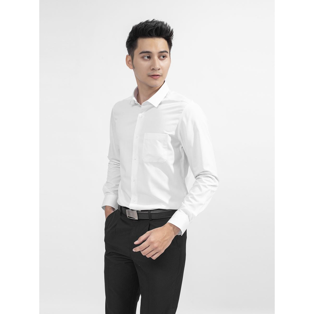 Áo Sơ Mi Nam Tay Dài Aristino ALSR09 Màu Trắng Kiểu Dáng Slim Fit Chất Liệu Sợi Tre
