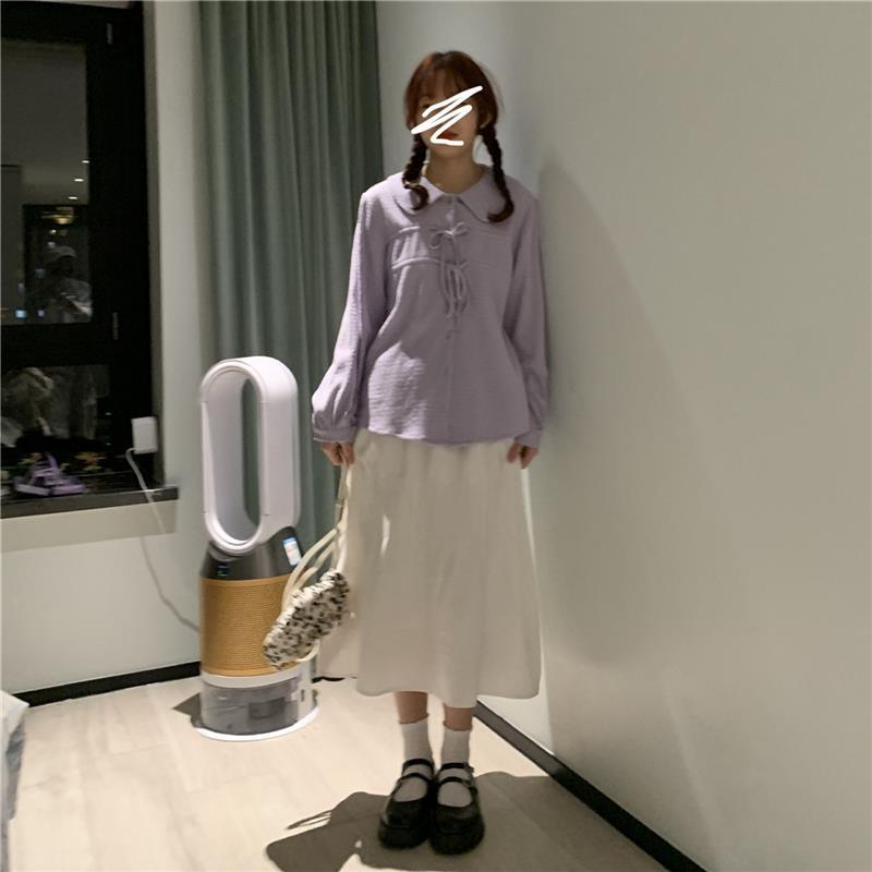 Áo Sơ Mi Voan Trắng Tay Dài Cổ Búp Bê Thắt Nơ Thời Trang Nhật Bản Mới 2022 Cho Nữ