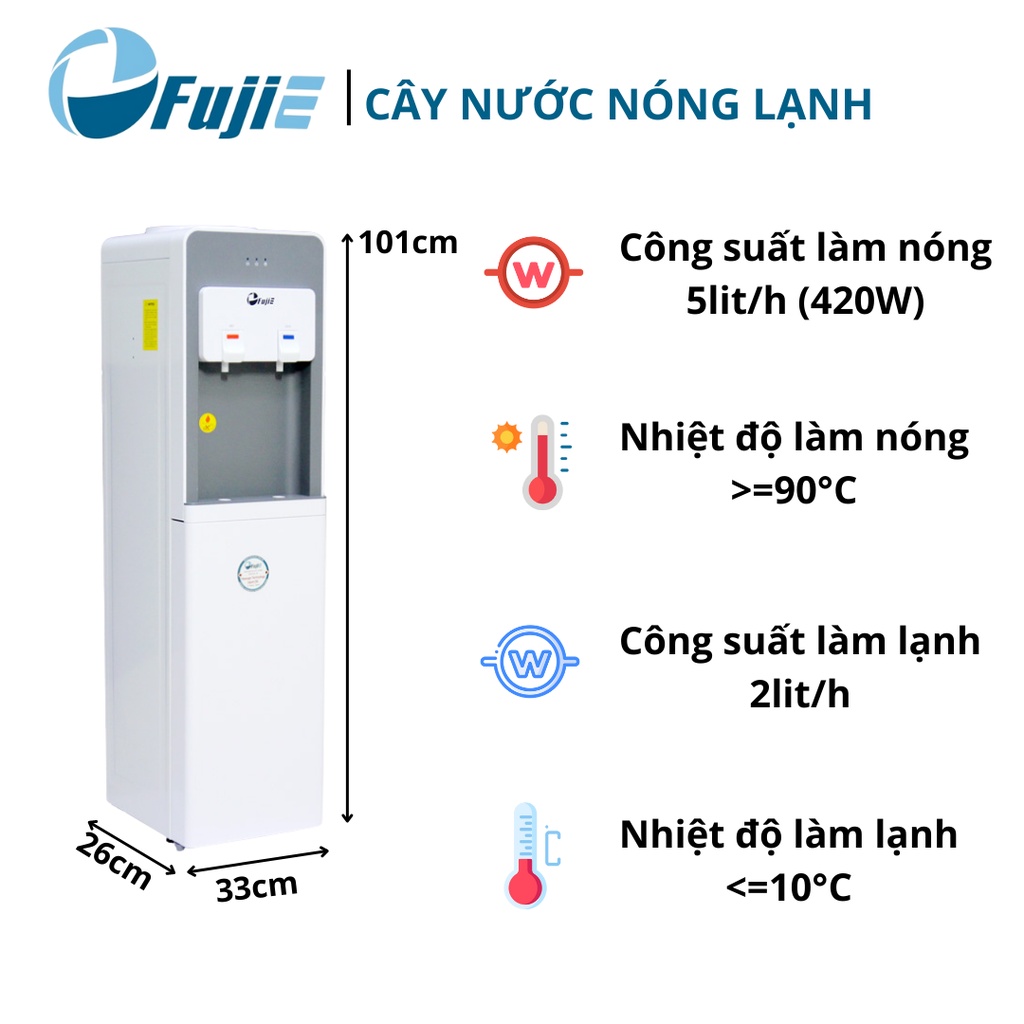 Cây nước nóng lạnh FujiE WD1900C công nghệ Nhật Bản làm lạnh bằng block đạt chuẩn quốc tế, bảo hành chính hãng 24 tháng