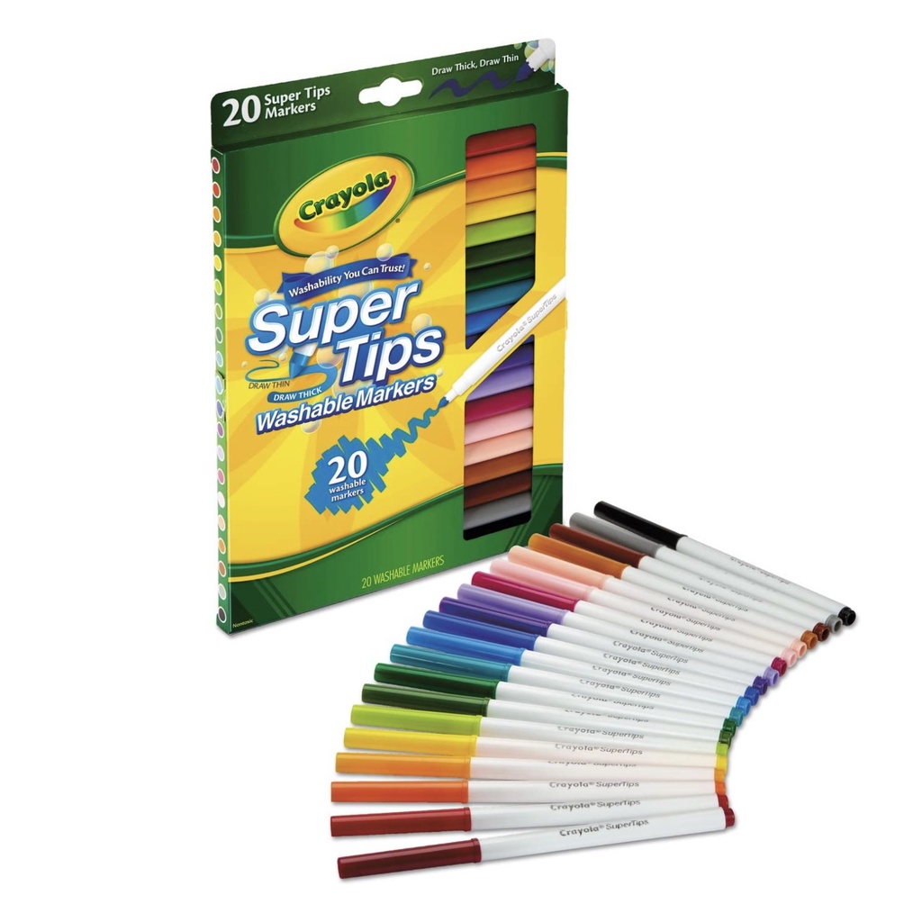 Bút lông nét mảnh Crayola tẩy rửa được 10-20 màu
