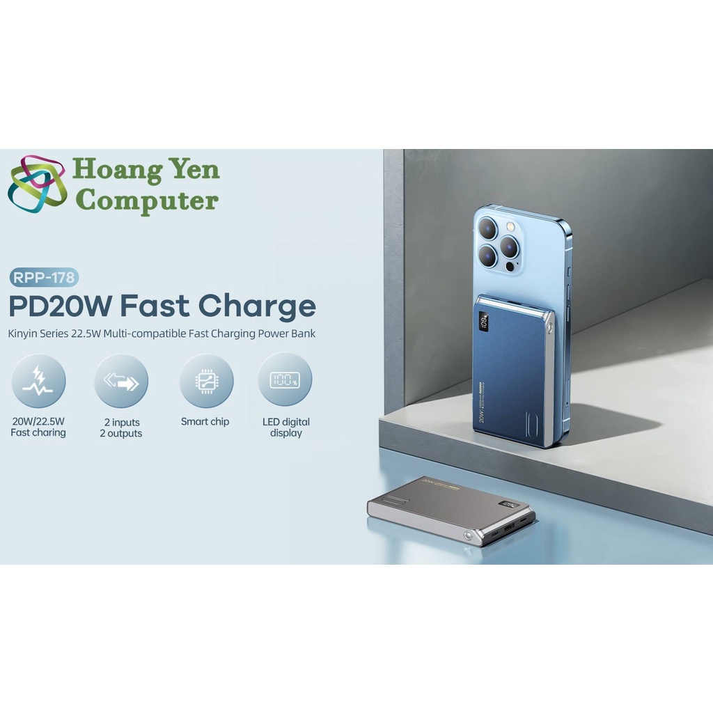 Sạc Dự Phòng Mini Remax RPP-178 10000Mah (Sạc Nhanh QC3.0 18W, 22.5W, PD20W, VOOC 2.0) - BH 1 Năm - Hoàng Yến Computer
