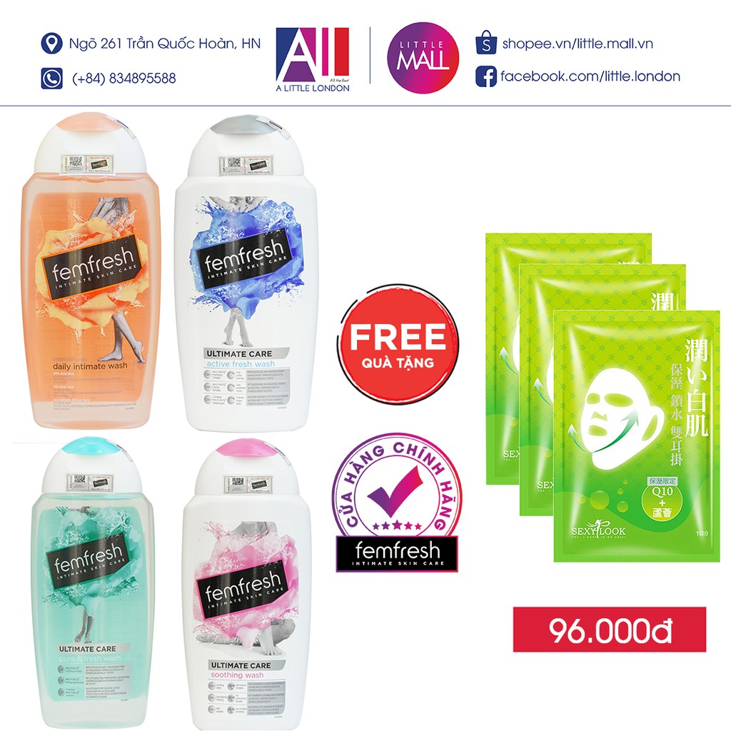 Dung dịch vệ sinh phụ nữ Femfresh 250ml TẶNG mặt nạ Sexylook (Nhập khẩu)