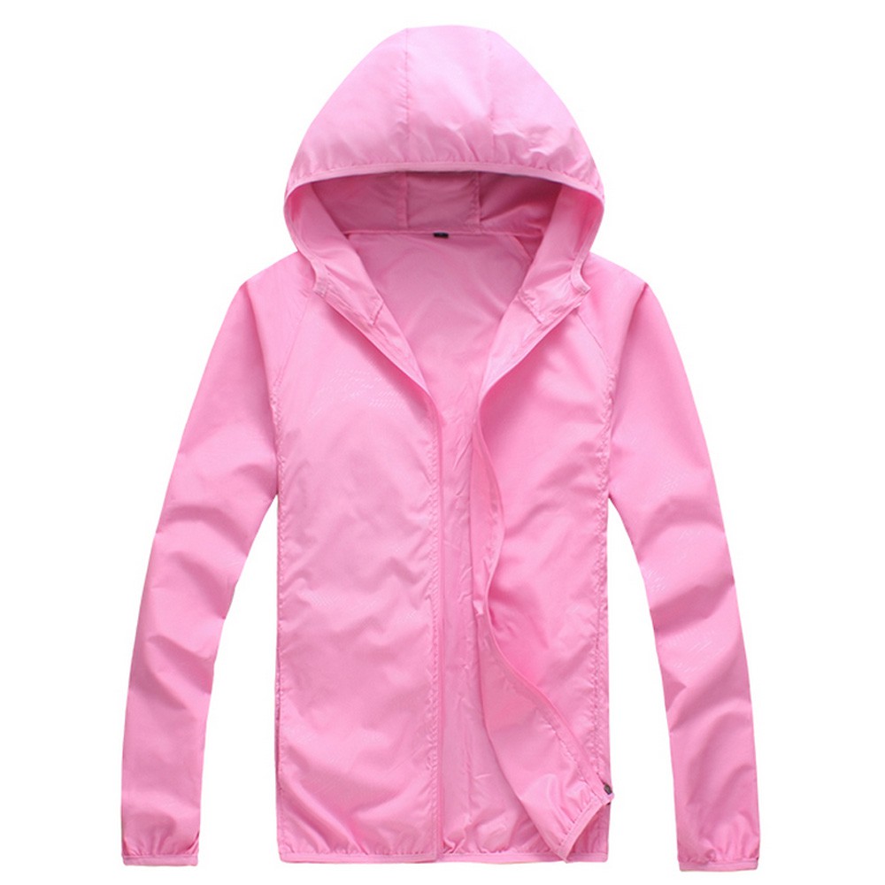 Mens Womens Hooded Rain Coat Sports Waterproof Windproof Jacket Solid Color