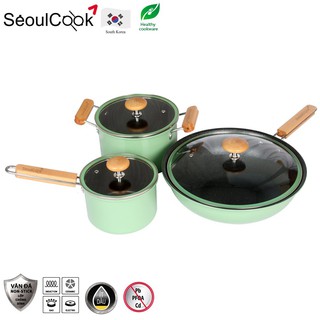 Bộ Seoulcook Luxury Quánh đáy từ 16cm & Nồi đáy từ 20cm & Chảo sâu lòng đáy từ 32cm