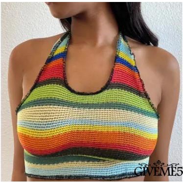 Áo Croptop Hai Dây Họa Tiết Kẻ Sọc Màu Sắc Quyến Rũ Thời Trang Mùa Hè Cho Nữ