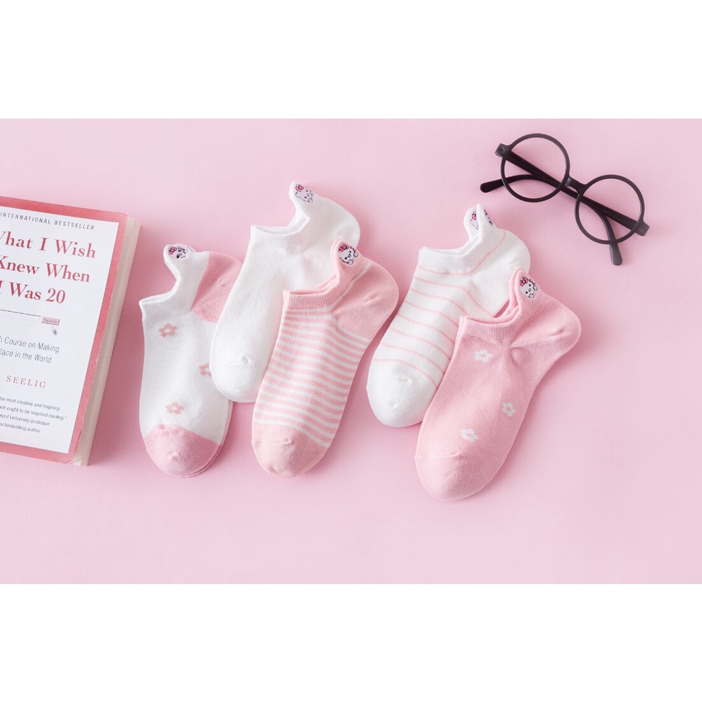 Tất Vớ nữ cổ ngắn Hello Kitty màu hồng xinh xắn cute, thấm hút, phong cách học sinh  - Tiệm vớ Bánh Ú