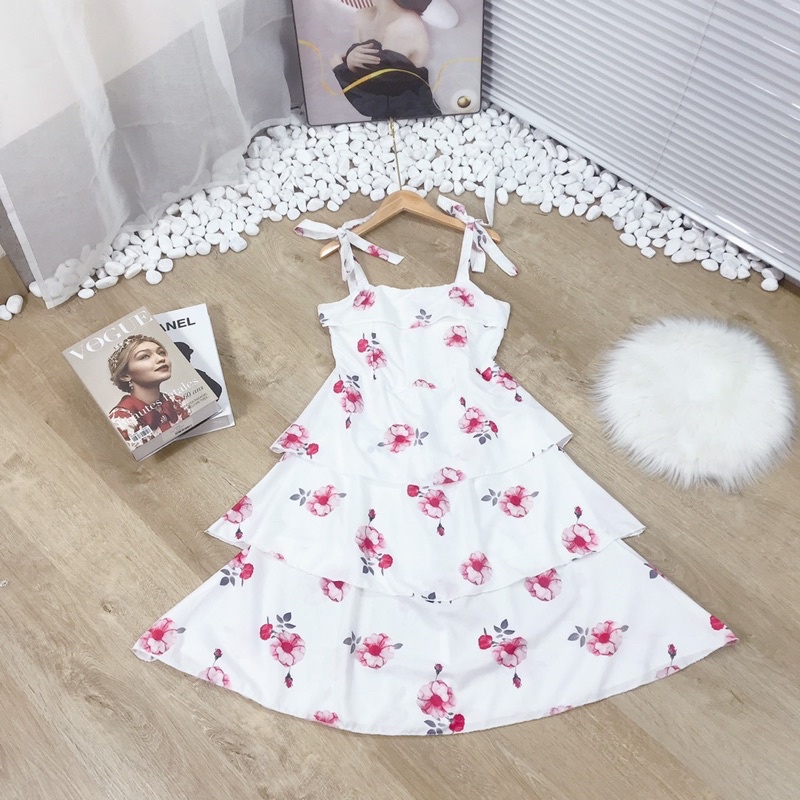 [ 𝐅𝐑𝐄𝐄 𝐒𝐇𝐈𝐏 ]   VÁY HOA 3D DÀI TAY CHUN EO CÚC NGỌC ,HÀNG THIẾT KẾ CAO CẤP