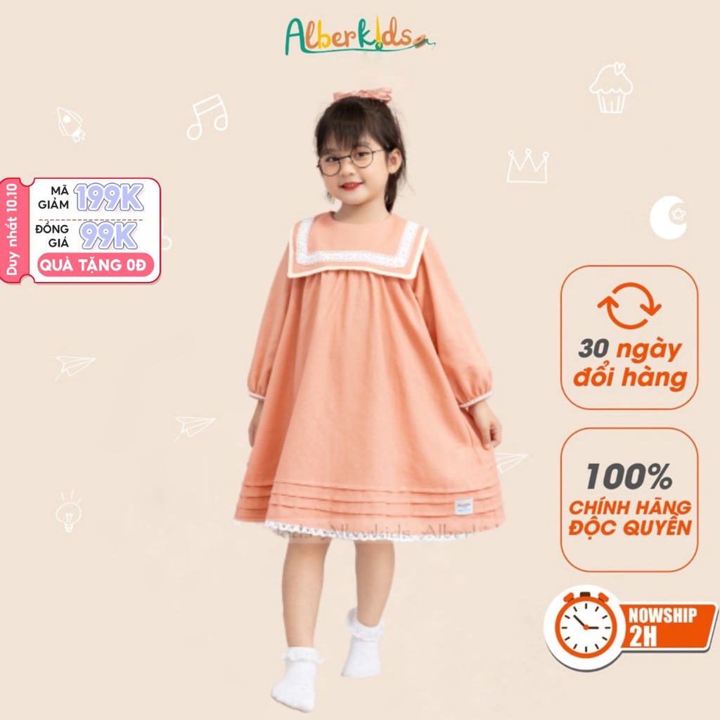 Váy bé gái ALBERKIDS tay dài HỒNG Lola công chúa xinh đẹp cho trẻ em gái từ 2,3,4,5,6,7,8,9,10,11,12 tuổi [V32]